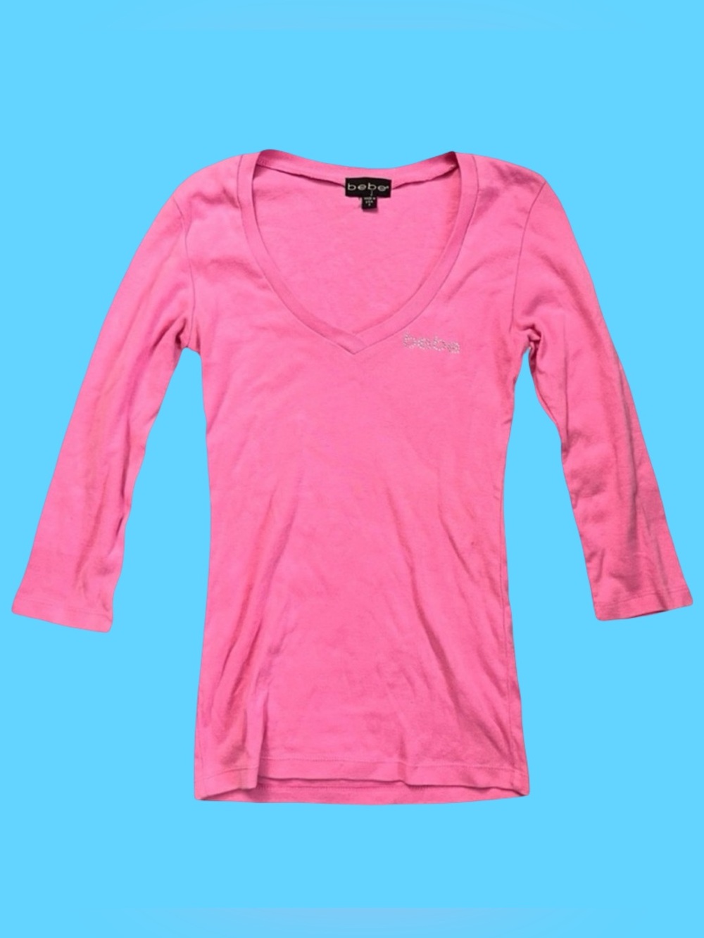 Vintage 90s Bebe Pink Rhinestone Top Logo Made In USA small
